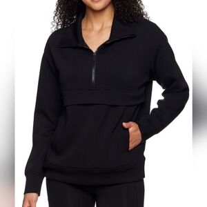 Women's Black Half-Zip Sweatshirt With Front Pouch